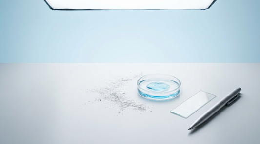 Whitening gel formula in a petri dish on a clinical studio bench, is teeth whitening safe